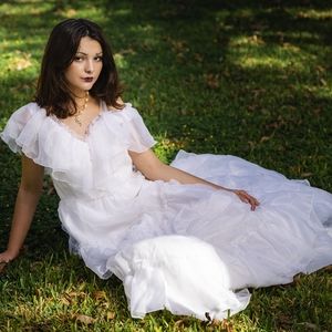 Sold Angelic White Chiffon 70's Wedding Dress
